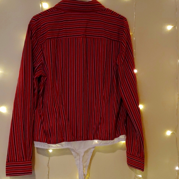MODA INTERNATIONAL Red Striped Blouse Bodysuit, Size XL - Picture 2 of 5